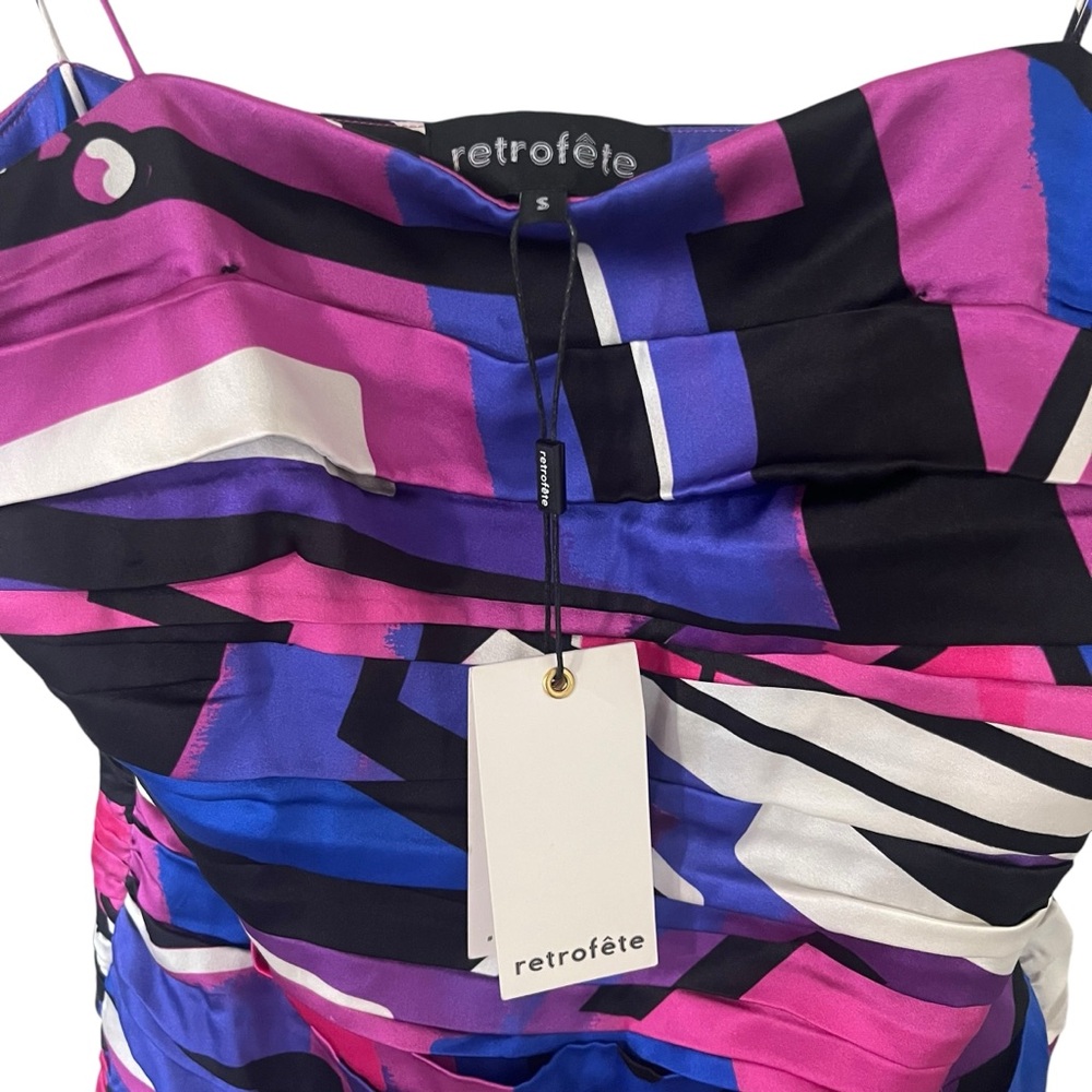 NWT Retrofete Elsie silk pleated mini dress in Graffiti spaghetti strap small - Picture 13 of 15